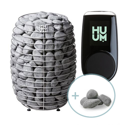 HUUM HIVE 15kW floor-standing sauna heater 18.11 inch open beehive cage 528 lbs stone capacity dual 50A circuits top of HIVE series