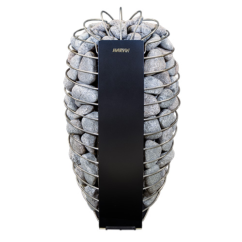 Harvia Spirit SP60E 6kW black organic curved sauna heater with open stone cage round olivine diabase stones floor-standing design