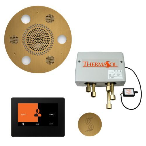 ThermaSol Total Wellness Package - Serenity Advanced Rainhead (Round) + ThermaTouch2 7-Inch Control + Digital Shower Valve + Steam Head Kit (Round) TWP7R-AB Antique Brass