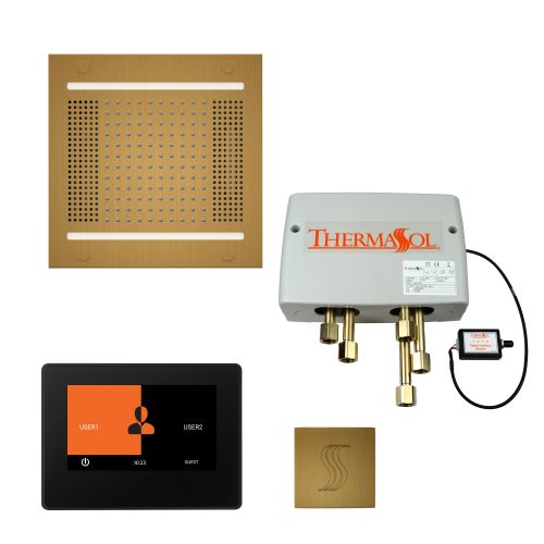 ThermaSol Total Wellness Package - HydroVive 14 Rainhead + ThermaTouch2 7 Control (Black Trim) + Digital Shower Valve + Steam Head Kit (Square) TWPH147S-AB Antique Brass